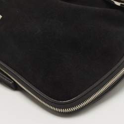 Pre Owned Emporio Armani Black Leather Frame Fold Over Expandable Bag