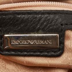 Pre Owned Emporio Armani Black Leather Frame Fold Over Expandable Bag