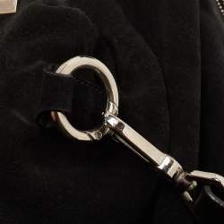 Pre Owned Emporio Armani Black Leather Frame Fold Over Expandable Bag