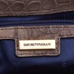 Pre Owned Emporio Armani Khaki Beige Croc Embossed Leather Satchel