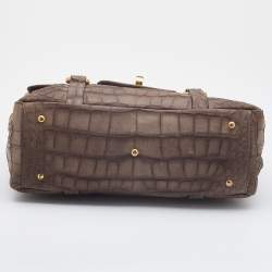 Pre Owned Emporio Armani Khaki Beige Croc Embossed Leather Satchel