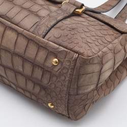 Pre Owned Emporio Armani Khaki Beige Croc Embossed Leather Satchel
