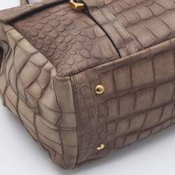 Pre Owned Emporio Armani Khaki Beige Croc Embossed Leather Satchel
