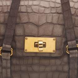 Pre Owned Emporio Armani Khaki Beige Croc Embossed Leather Satchel