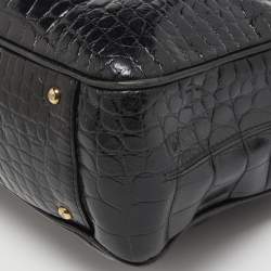 Pre Owned Emporio Armani Black Croc Embossed Leather Top Zip Satchel