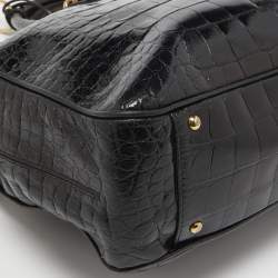 Pre Owned Emporio Armani Black Croc Embossed Leather Top Zip Satchel