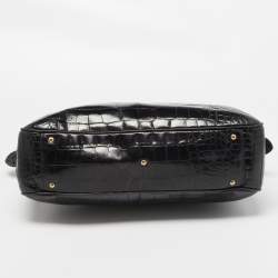 Pre Owned Emporio Armani Black Croc Embossed Leather Top Zip Satchel