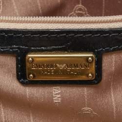 Pre Owned Emporio Armani Black Croc Embossed Leather Top Zip Satchel