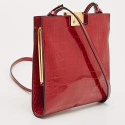 Pre Owned Emporio Armani Red Croc Embossed Patent Leather Crossbody Bag