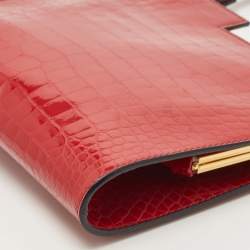 Pre Owned Emporio Armani Red Croc Embossed Patent Leather Crossbody Bag