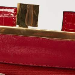 Pre Owned Emporio Armani Red Croc Embossed Patent Leather Crossbody Bag