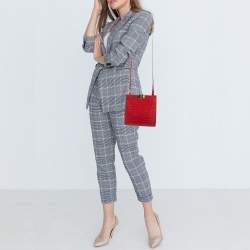 Pre Owned Emporio Armani Red Croc Embossed Patent Leather Crossbody Bag