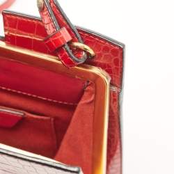Pre Owned Emporio Armani Red Croc Embossed Patent Leather Crossbody Bag