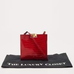 Pre Owned Emporio Armani Red Croc Embossed Patent Leather Crossbody Bag