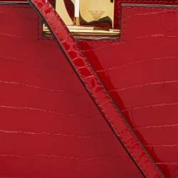 Pre Owned Emporio Armani Red Croc Embossed Patent Leather Crossbody Bag