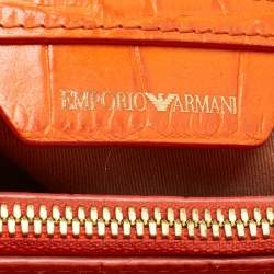 Pre Owned Emporio Armani Orange Croc Embossed Leather New Beverly Tote