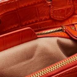 Pre Owned Emporio Armani Orange Croc Embossed Leather New Beverly Tote