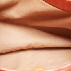 Pre Owned Emporio Armani Orange Croc Embossed Leather New Beverly Tote