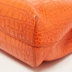 Pre Owned Emporio Armani Orange Croc Embossed Leather New Beverly Tote