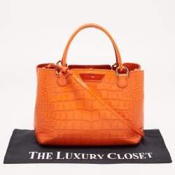Pre Owned Emporio Armani Orange Croc Embossed Leather New Beverly Tote