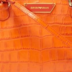 Pre Owned Emporio Armani Orange Croc Embossed Leather New Beverly Tote