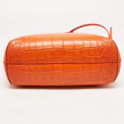 Pre Owned Emporio Armani Orange Croc Embossed Leather New Beverly Tote
