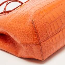 Pre Owned Emporio Armani Orange Croc Embossed Leather New Beverly Tote