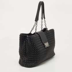 Pre Owned Emporio Armani Black Quilted Leather Push Lock Flap Tote