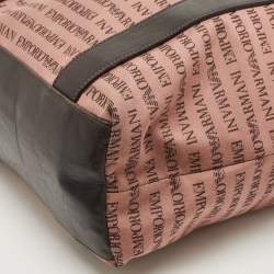 Emporio Armani Old Rose/Dark Brown Logo Print Canvas And Leather Tote