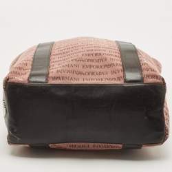 Emporio Armani Old Rose/Dark Brown Logo Print Canvas And Leather Tote