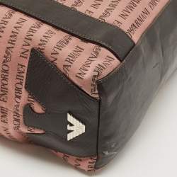 Emporio Armani Old Rose/Dark Brown Logo Print Canvas And Leather Tote