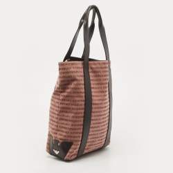Emporio Armani Old Rose/Dark Brown Logo Print Canvas And Leather Tote
