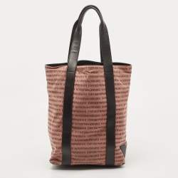 Emporio Armani Old Rose/Dark Brown Logo Print Canvas And Leather Tote