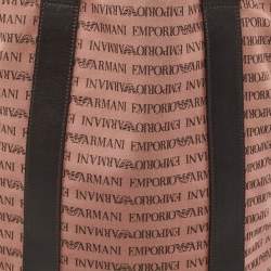 Emporio Armani Old Rose/Dark Brown Logo Print Canvas And Leather Tote