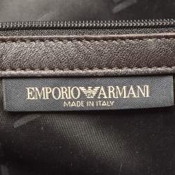 Emporio Armani Old Rose/Dark Brown Logo Print Canvas And Leather Tote