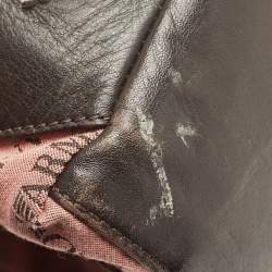 Emporio Armani Old Rose/Dark Brown Logo Print Canvas And Leather Tote