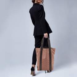 Emporio Armani Old Rose/Dark Brown Logo Print Canvas And Leather Tote