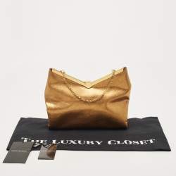Pre Owned Emporio Armani Gold Laminated Leather Chain Clutch