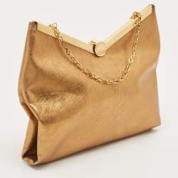 Pre Owned Emporio Armani Gold Laminated Leather Chain Clutch