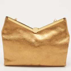 Pre Owned Emporio Armani Gold Laminated Leather Chain Clutch