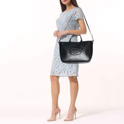 Pre Owned Emporio Armani Black Leather Shopper Tote