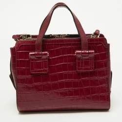 Pre Owned Emporio Armani Red Croc Embossed Leather Zip Satchel
