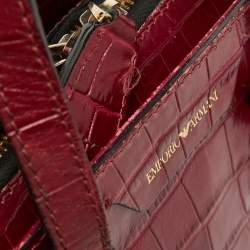 Pre Owned Emporio Armani Red Croc Embossed Leather Zip Satchel