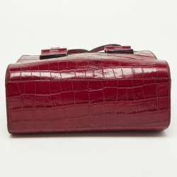 Pre Owned Emporio Armani Red Croc Embossed Leather Zip Satchel