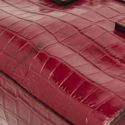 Pre Owned Emporio Armani Red Croc Embossed Leather Zip Satchel