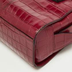 Pre Owned Emporio Armani Red Croc Embossed Leather Zip Satchel