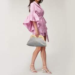 Pre Owned Emporio Armani Grey/Beige Mesh and Patent Leather Crystal Embellished Clutch