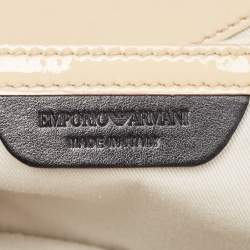 Pre Owned Emporio Armani Grey/Beige Mesh and Patent Leather Crystal Embellished Clutch