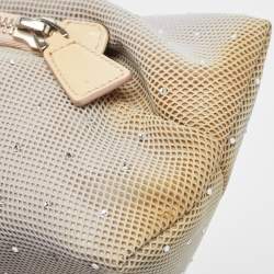 Pre Owned Emporio Armani Grey/Beige Mesh and Patent Leather Crystal Embellished Clutch