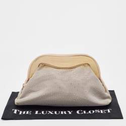 Pre Owned Emporio Armani Grey/Beige Mesh and Patent Leather Crystal Embellished Clutch